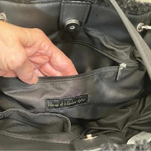 House Of Harlow 1960 Black Sherpa Crossbody Weekender Tote Bag Large oversized - Picture 8 of 9